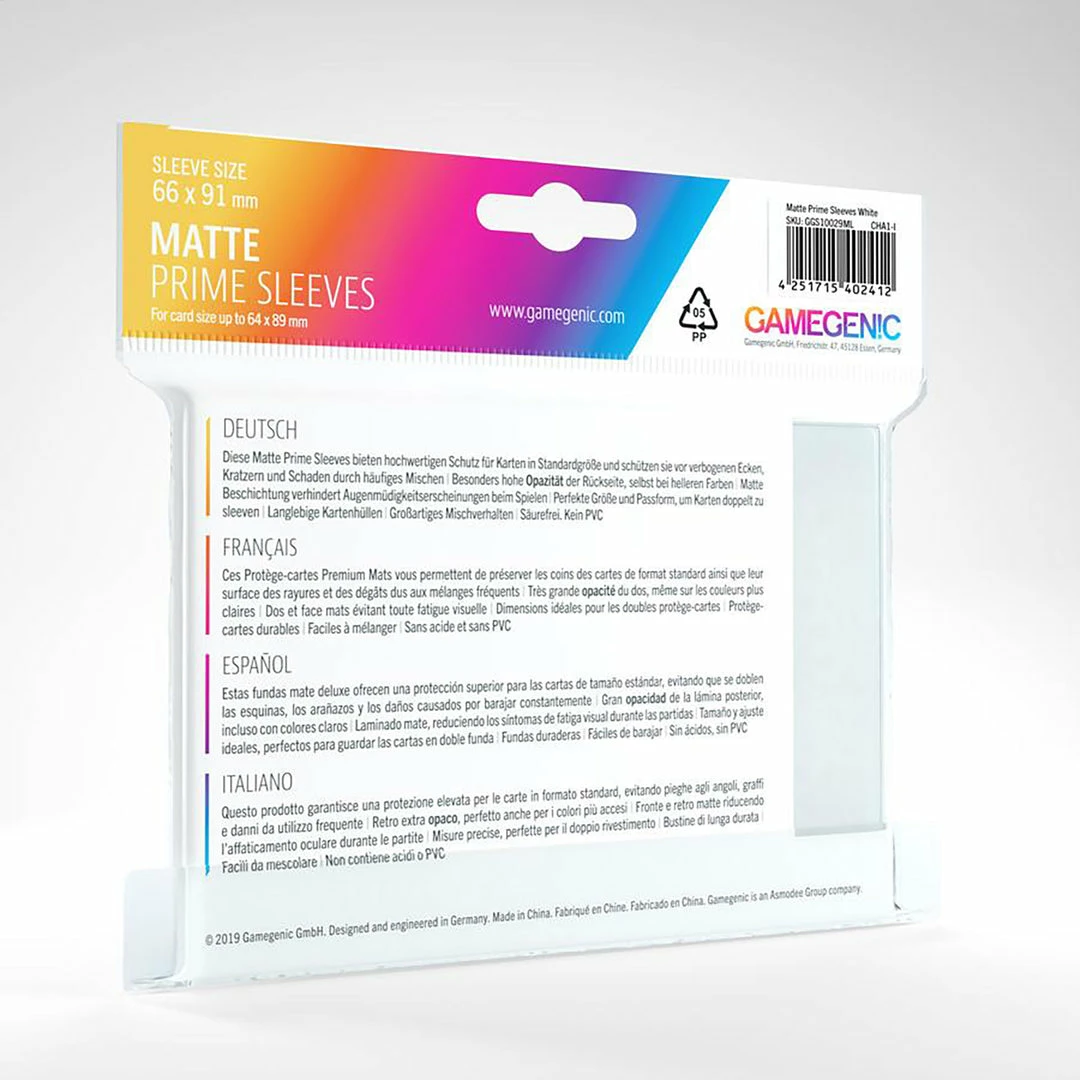 Asmodee Supplies Gamegenic: Matte Prime Sleeves 100ct - White